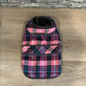 Cozy Plaid Dog Jacket in Pink and Blue Size L